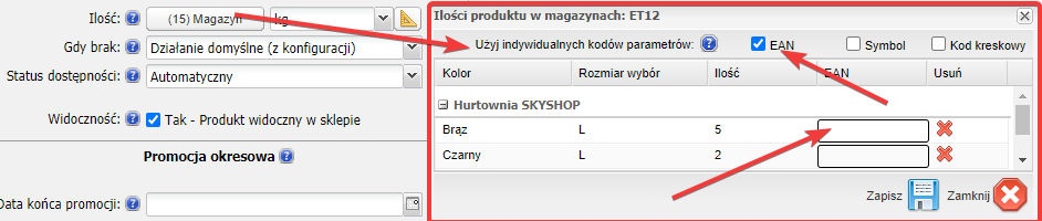 Indywidualne kody parametrow w Sky-Shop.pl