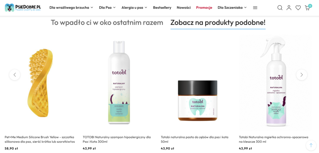 system rekomendacji produktów, który możesz uruchomić w sklepie na Sky-Shop - przykład pochodzi ze sklepu Psie Dobre