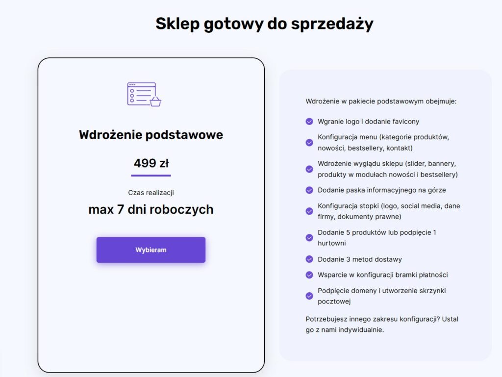 zakres usługi wdrożenia sklepu internetowego