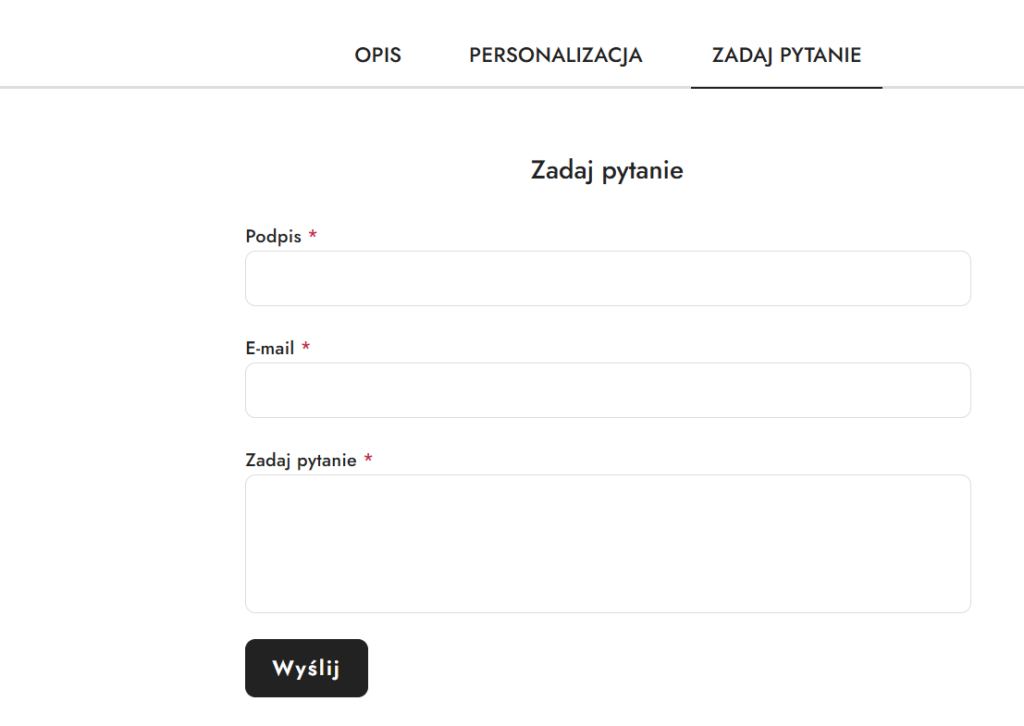formularz kontaktowy w opisie produktu