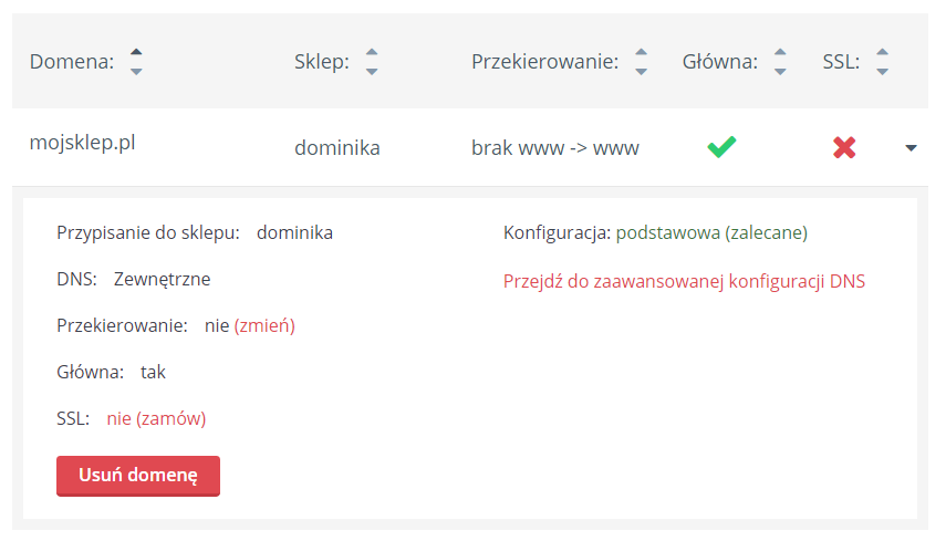 Zarządzanie domenami Sky-Shop.pl