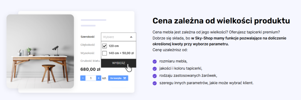 cena zależna od wielkości produktu