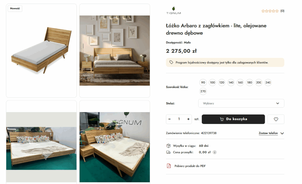zdjęcia produktu z różnych perspektyw - sklep z meblami Tignum działający na Sky-Shop