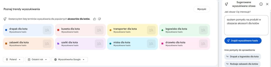 Google Trends - wsparcie asystenta AI