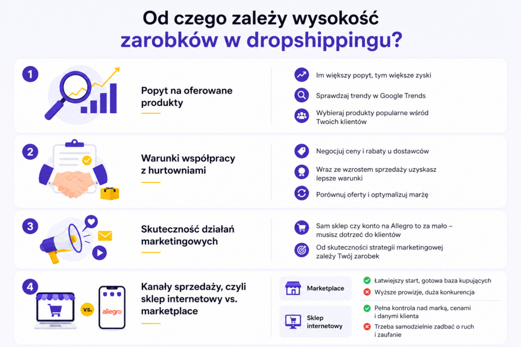 czynniki wpływające na zarobki w dropshippingu