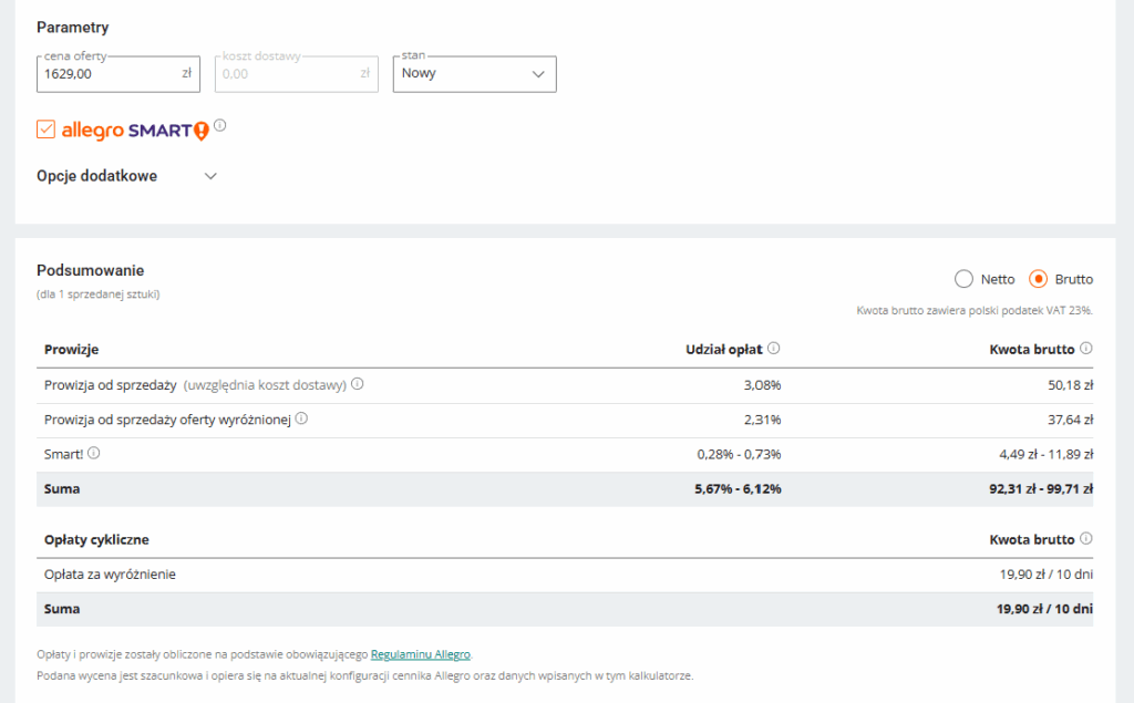 kalkulator prowizji Allegro
