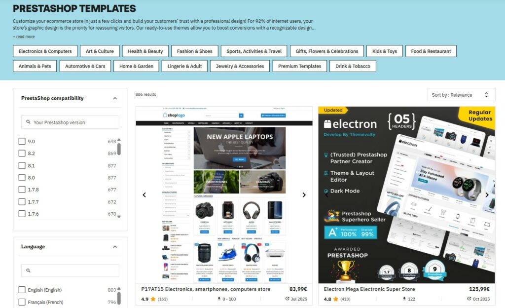 galeria szablonów PrestaShop