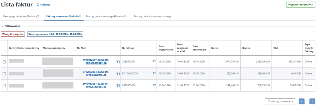 lista faktur zakupowych w KSeF